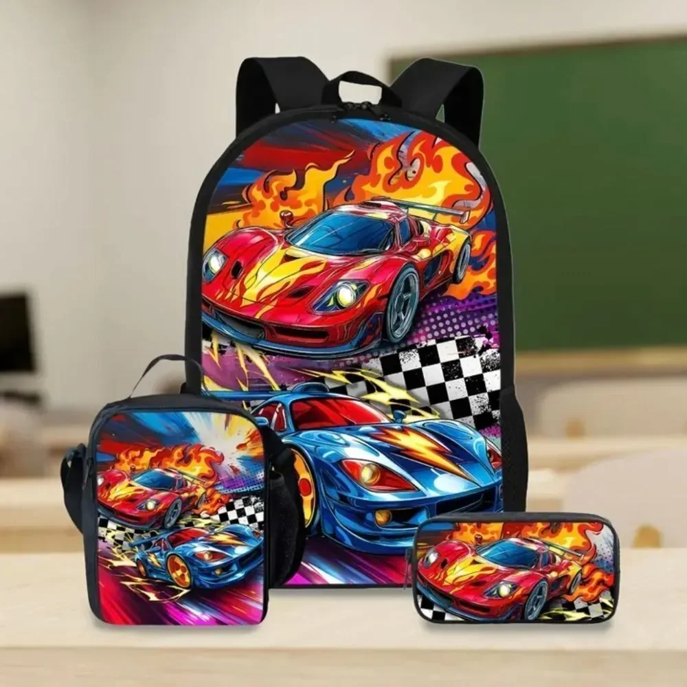 Racecars Fire Finishline Bookbag/Backpack Lunch Bag Pencil Case Set